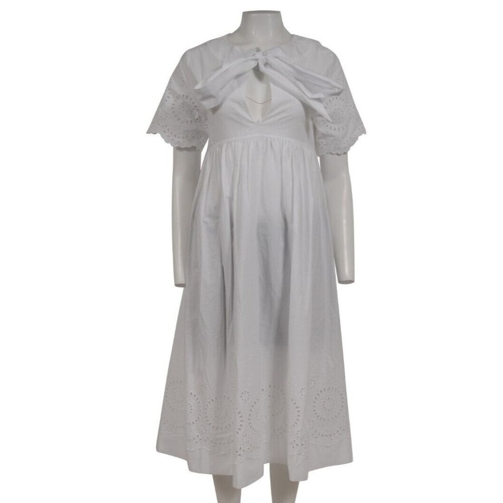 P.A.R.O.S.H Womens Camelia Midi Dress Medium White Cotton Tie Front Floral